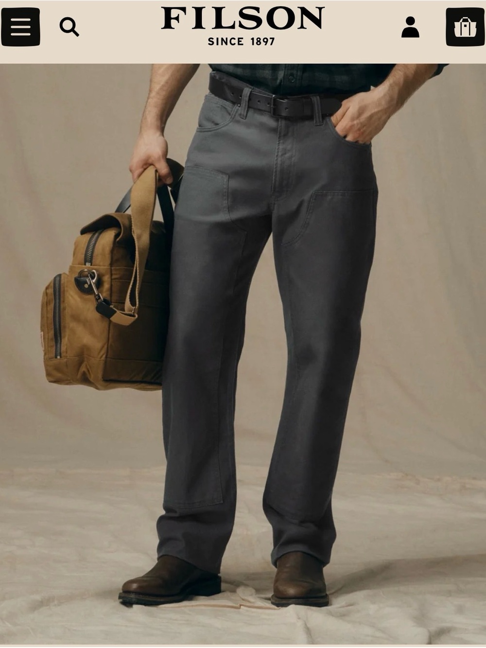 EUC! FILSON Men's Dry Tin Double Front Canvas Pants in RAVEN 30 x 32 100% Cotton